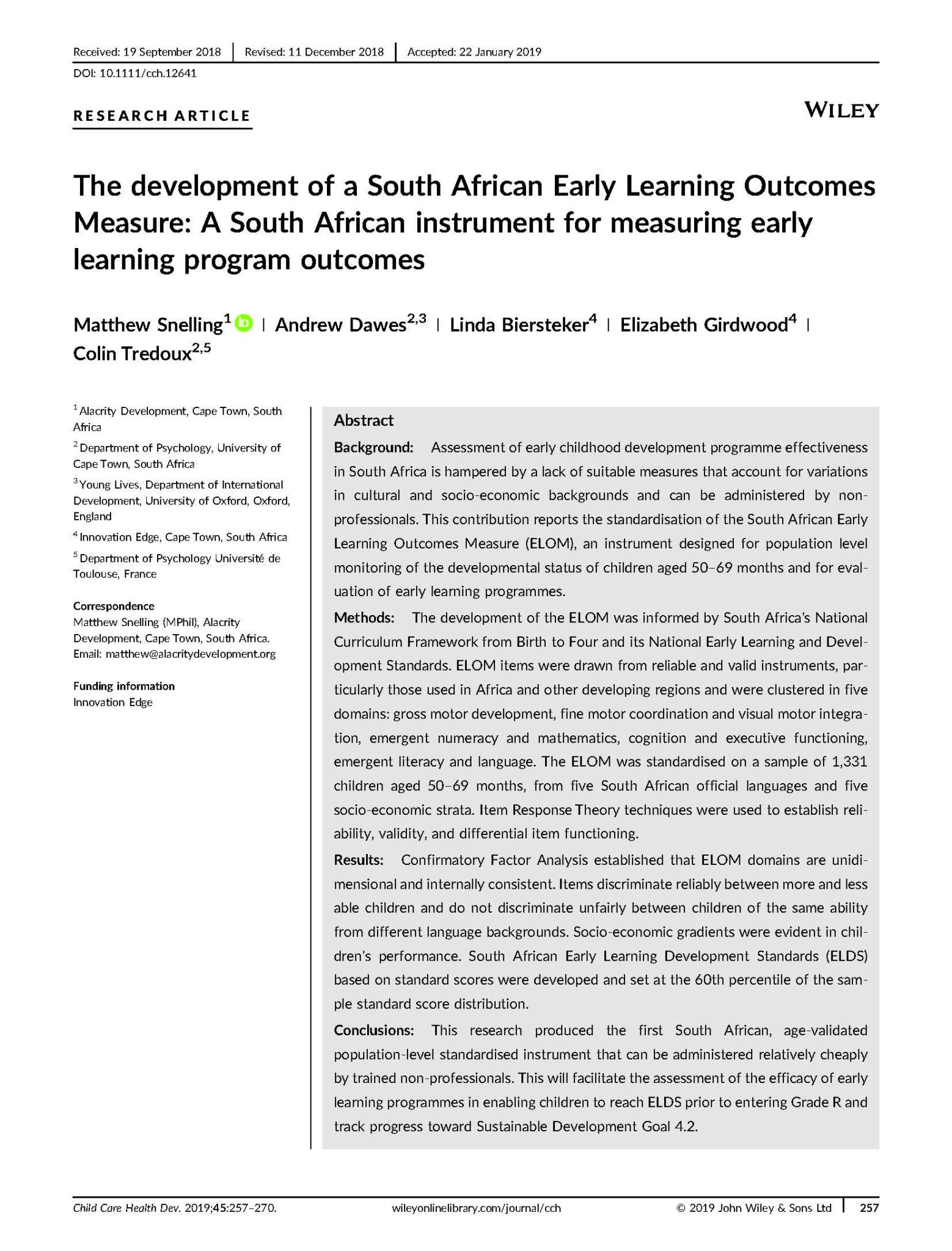 The development of a South African Early Learning Outcomes Measure ...